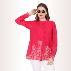 Yadya Cutwork Embroidered Shirt Fuchsia Pink