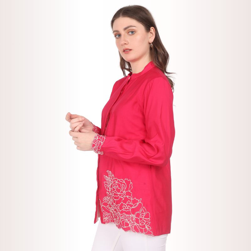 Yadya Cutwork Embroidered Shirt Fuchsia Pink