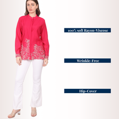 Yadya Cutwork Embroidered Shirt Fuchsia Pink