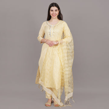 Pale Yellow Straight Kurta,Pant and Dupatta