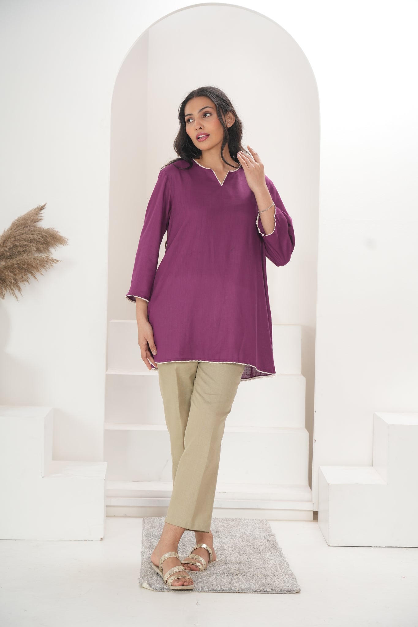 Women Wine Short Kurta