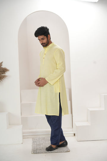 Men's Light Yellow Kurta