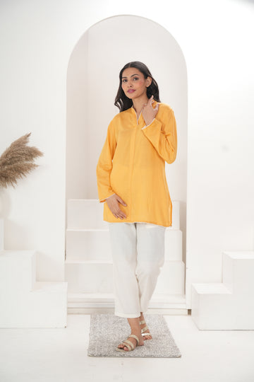 Women Light Mustard Short Kurta