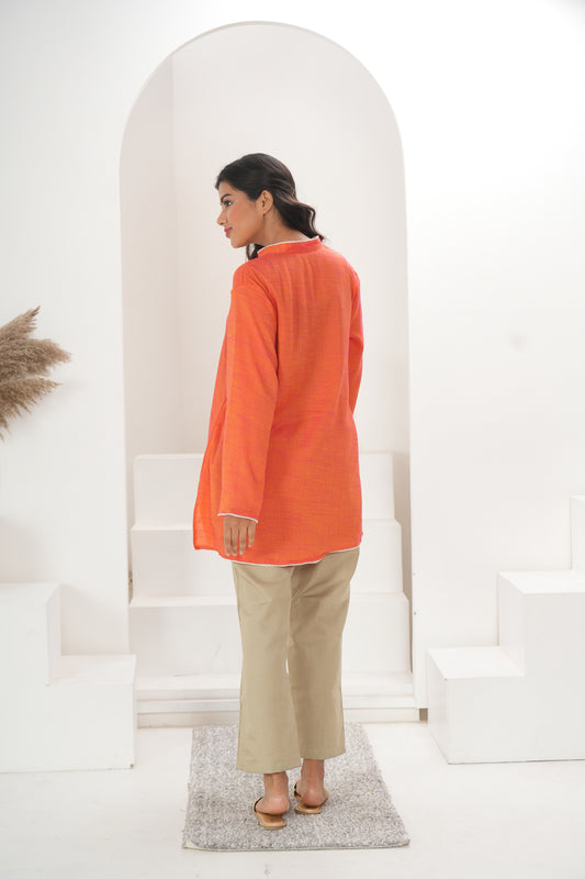 Women Dual Tone Orange Short Kurta