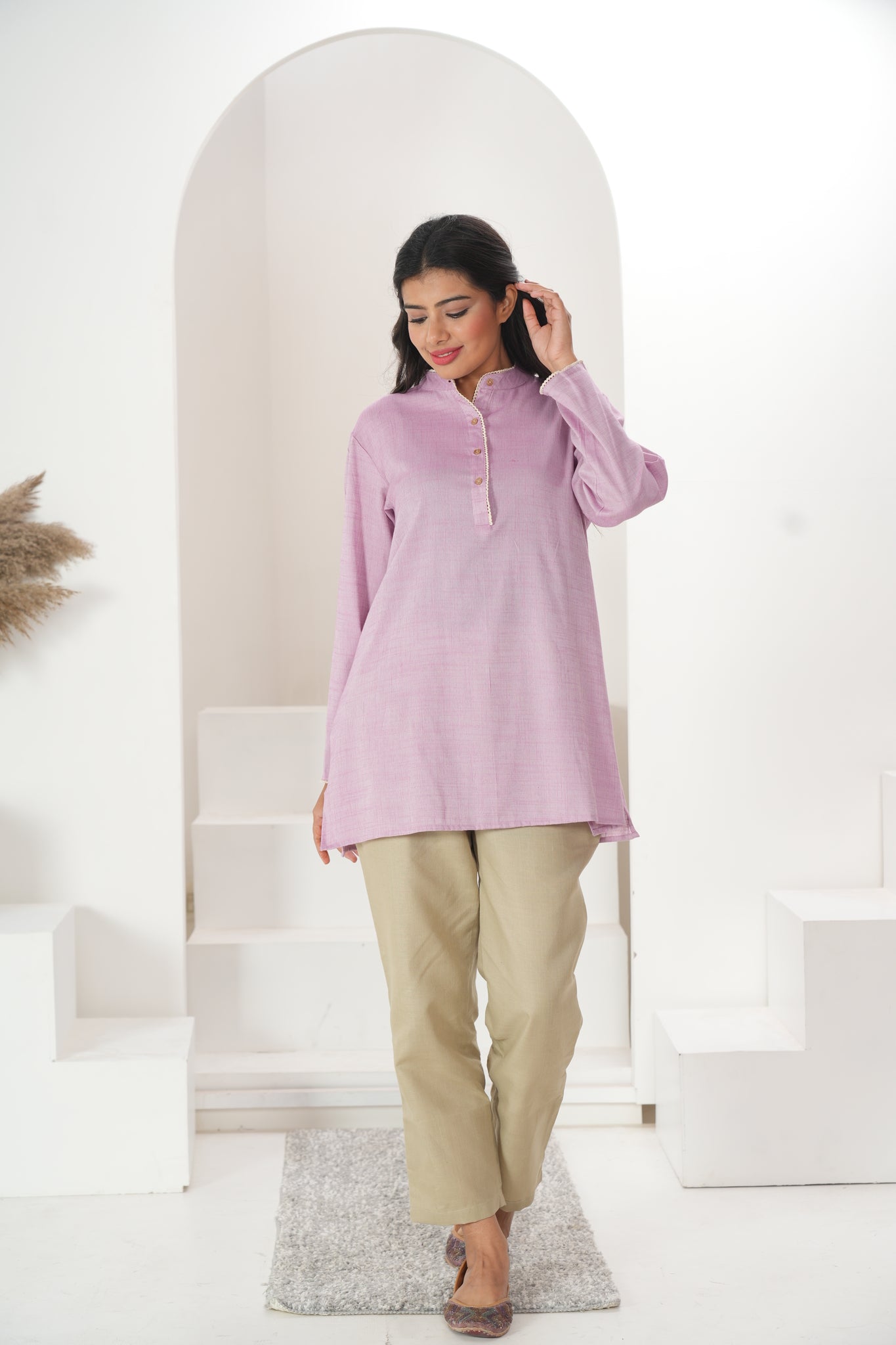 Women Pink-Purple Short Kurta