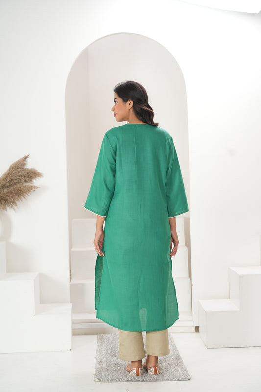 Women Green Embellished Long Kurta