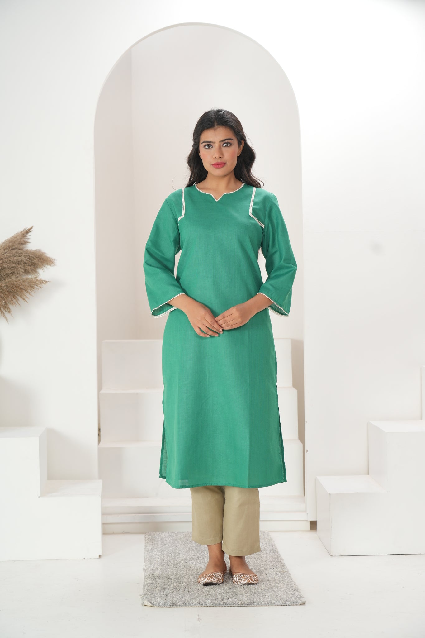 Women Green Embellished Long Kurta