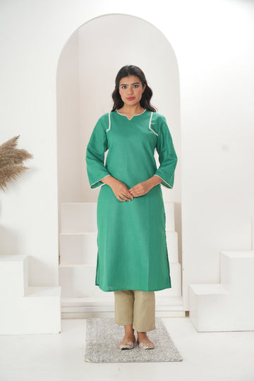 Women Green Embellished Long Kurta