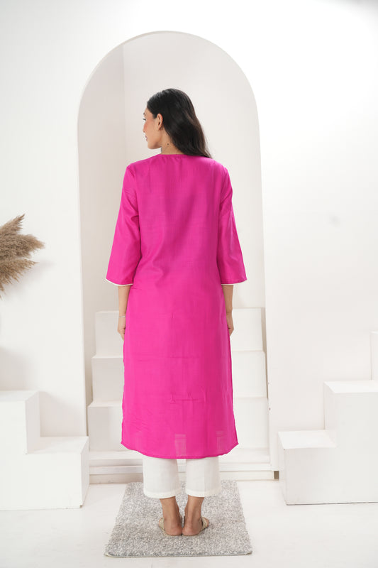 Women Magenta Embellished Long Kurta