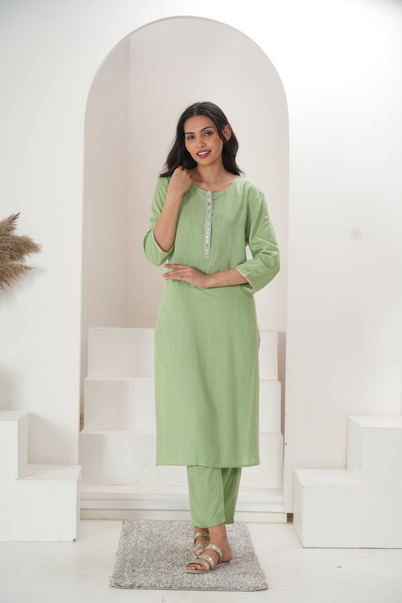 Women Light Green Long Kurta