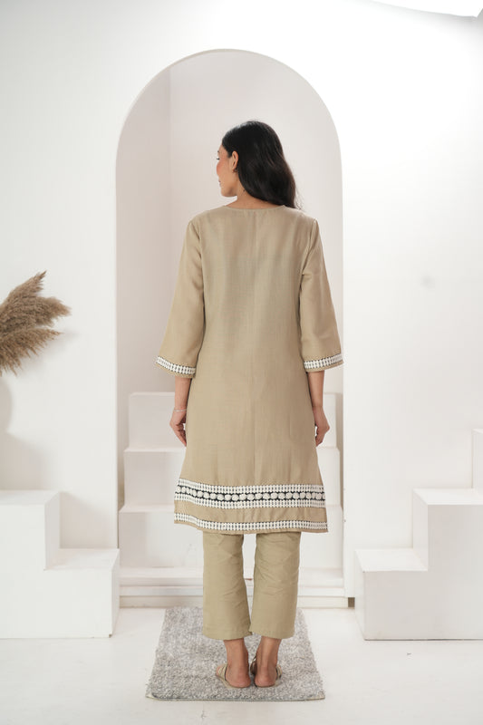 Women Coffee Embellished Long Kurta