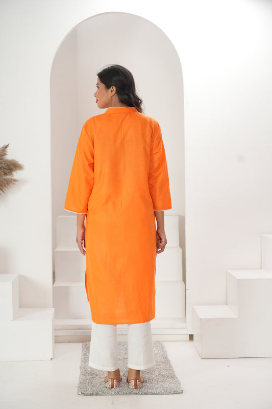 Women Bright Orange Long Kurta