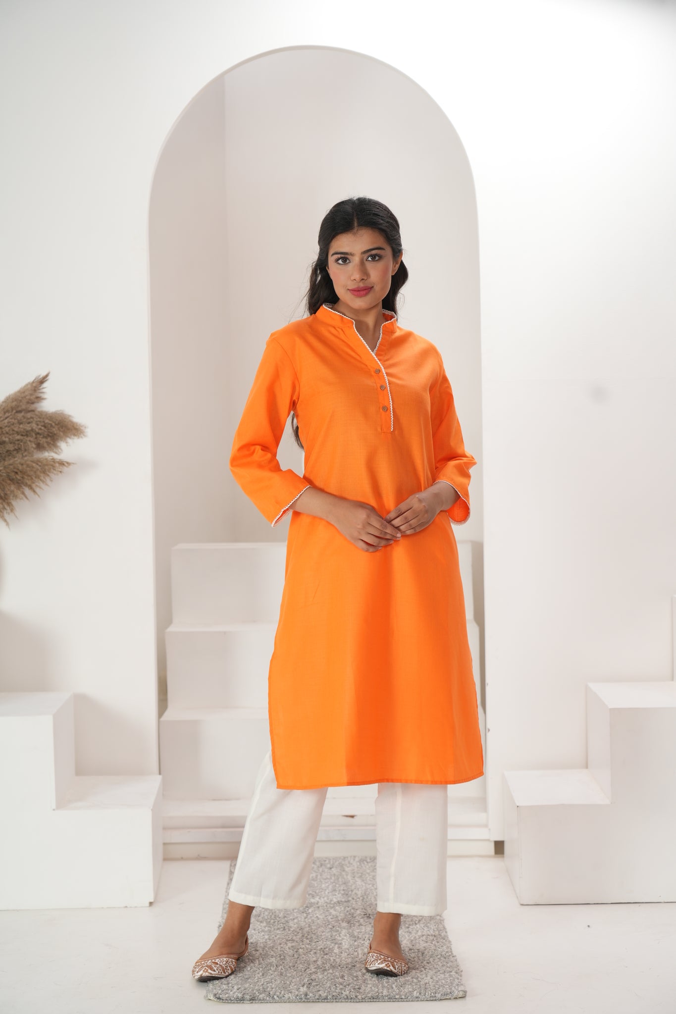 Women Bright Orange Long Kurta