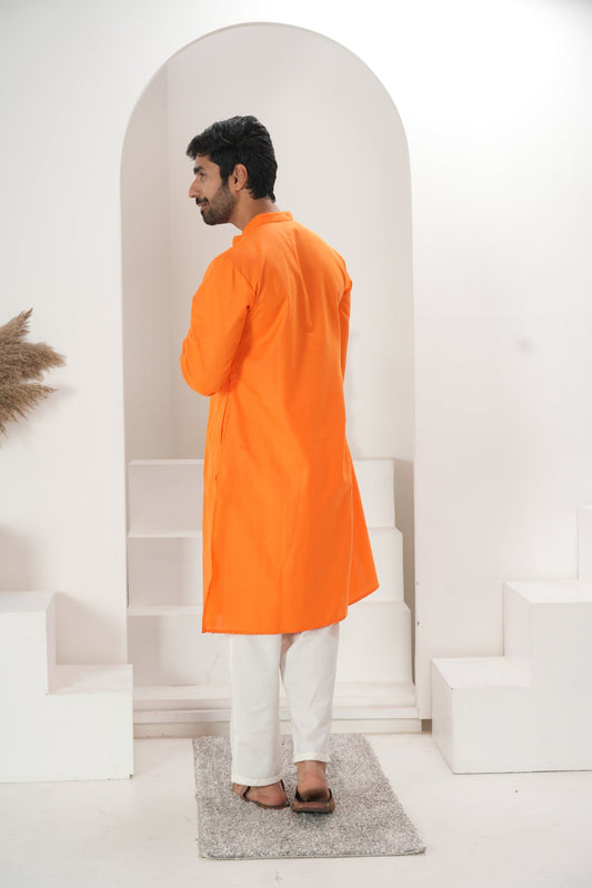 Men's Bright Orange Kurta