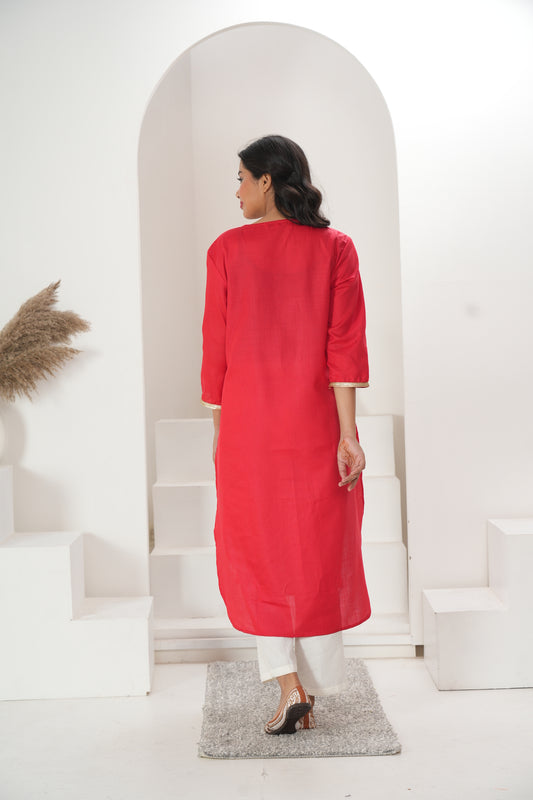 Women Red Long Kurta