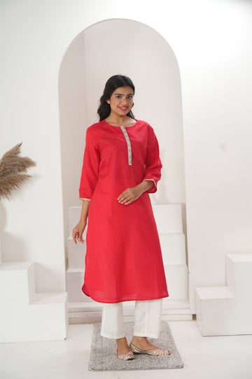 Women Red Long Kurta