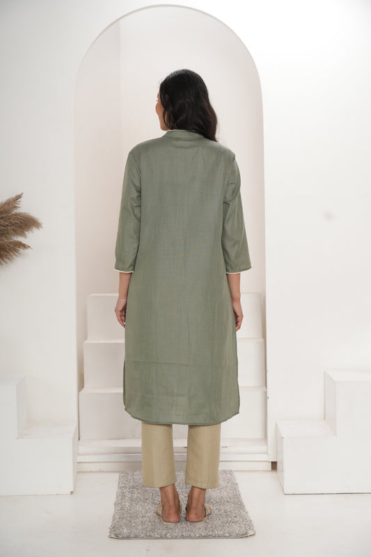 Women Olive Green Long Kurta