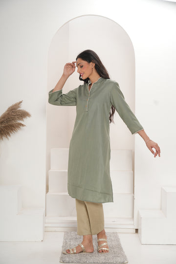 Women Olive Green Long Kurta