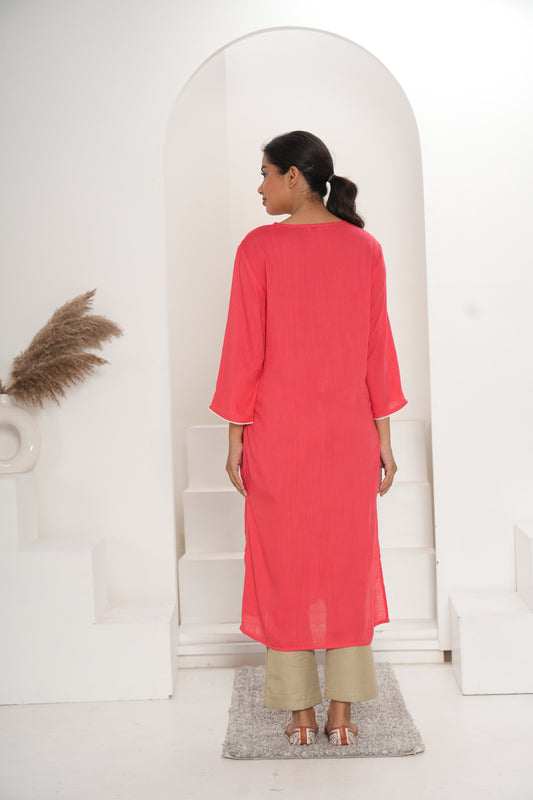 Women Gajari Red Long Kurta