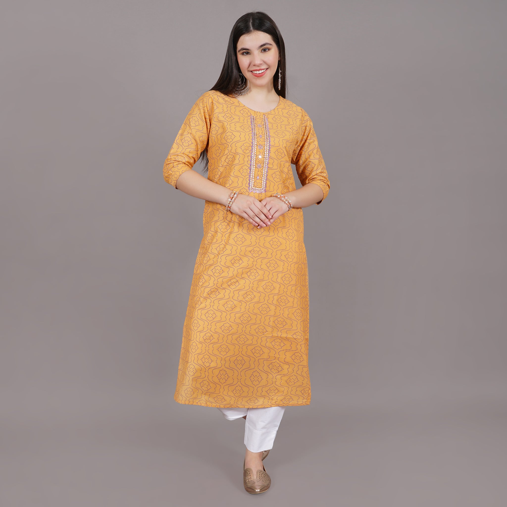 Orange Bandhani Print Straight Kurta