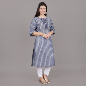 Plus Size Blue Embroidered Straight Kurta