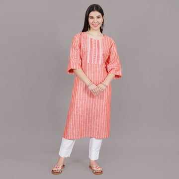 Plus Size Peach Embroidered Straight Kurta