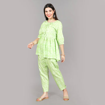 Green Cotton Nightsuit Set