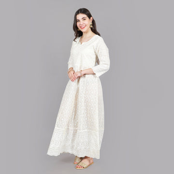 Off-White Chikankari A-Line Long kurta