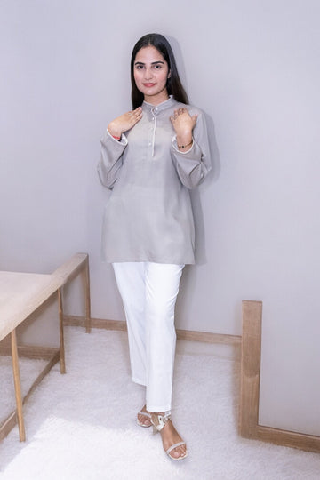 Rayon Grey Short Kurta