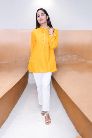 Rayon Yellow Short Kurta